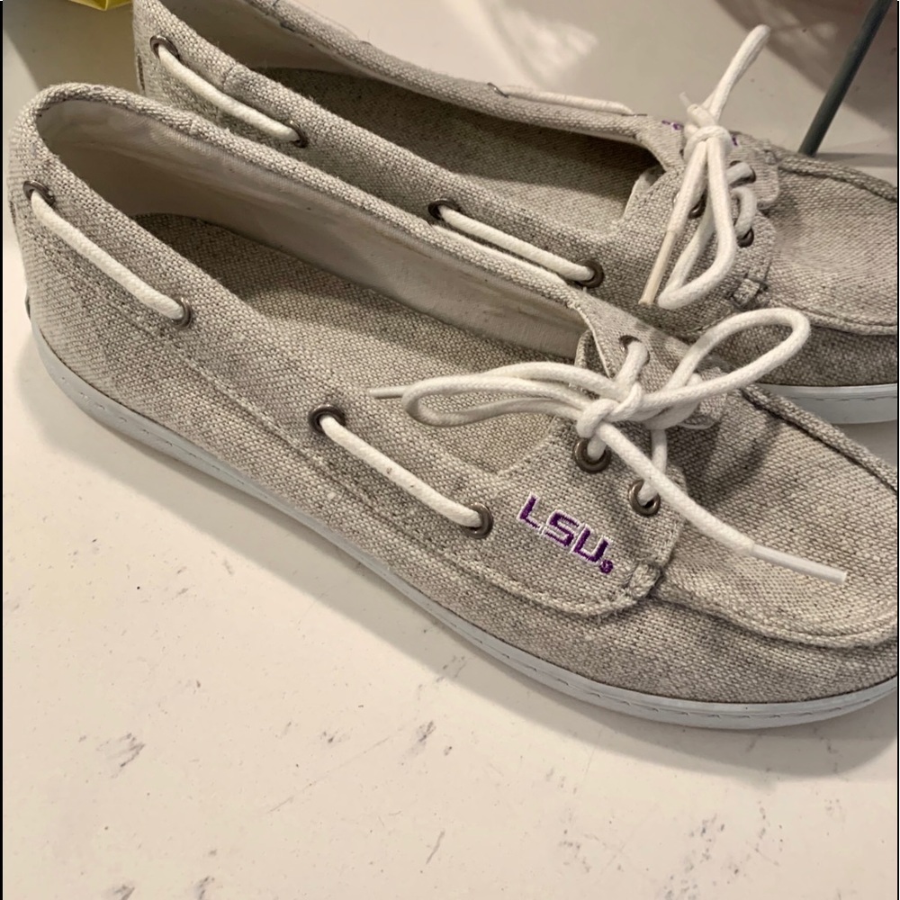 LSU Canvas Moccasin Boat Shoes in Light Gray